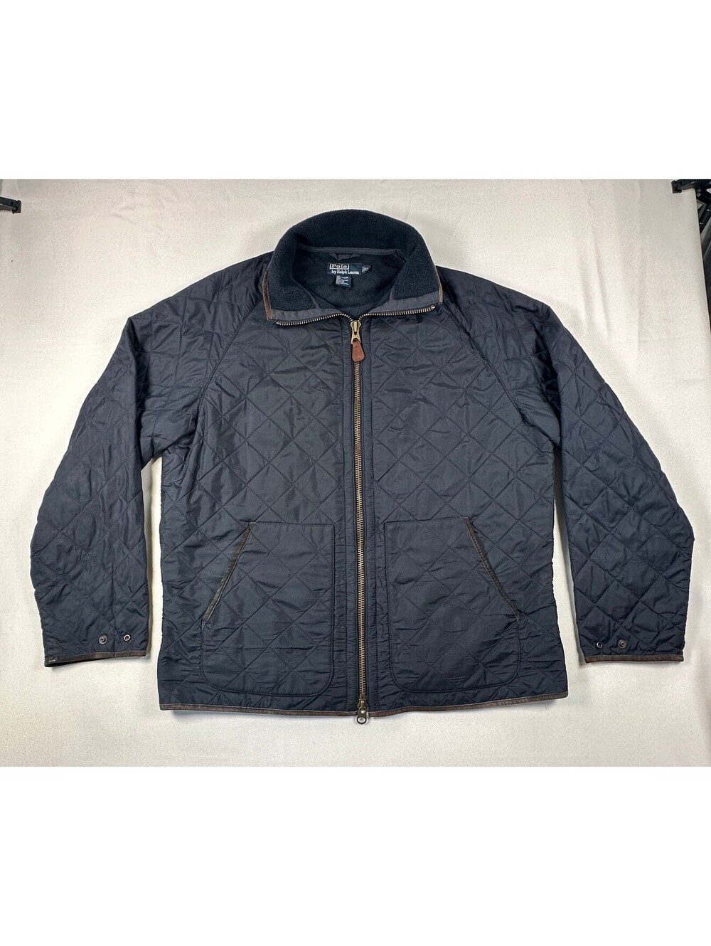 Polo Ralph Lauren Quilted Bomber Jacket Mens XL Black Fleece Lined Suede Trim
